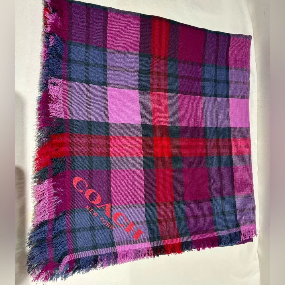 Coach Women's Checkered  Wool Scarf